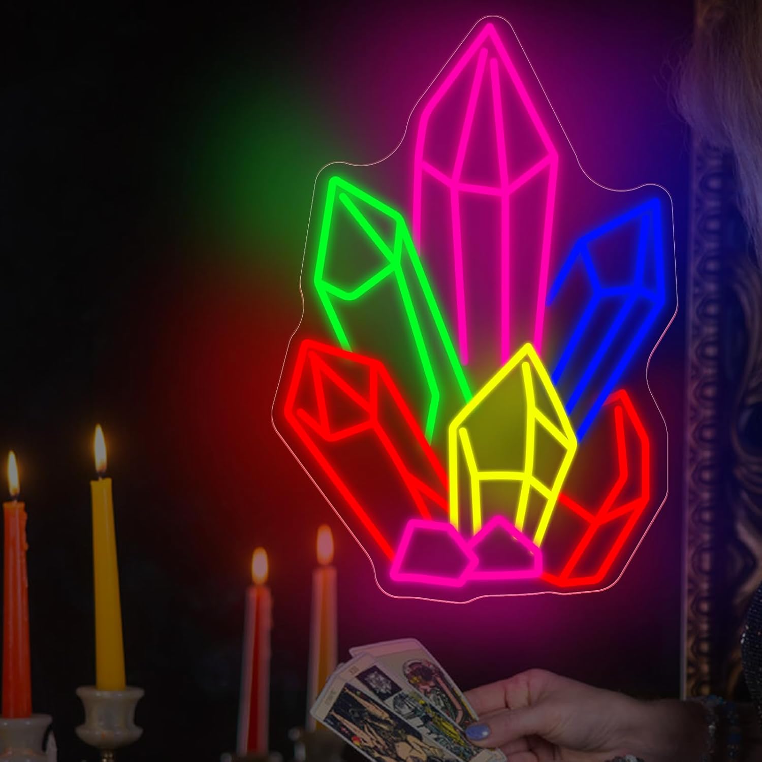 Crystals Stones Tarot Neon Sig - Pilates And Yoga Studio recension och pris