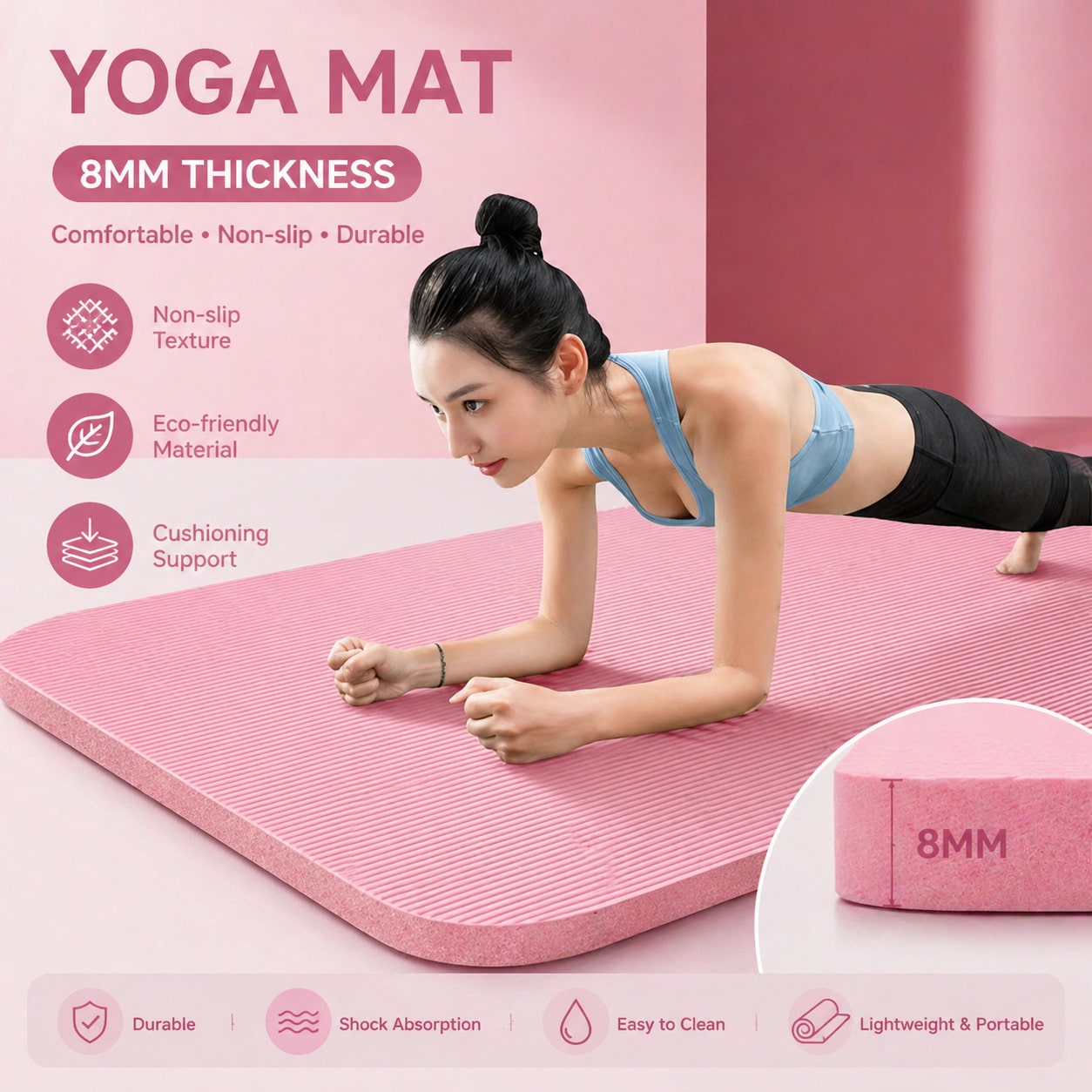 185*61CM Pink Non Slip Yoga Ma - Pilates Yoga Mat Workout recension och pris